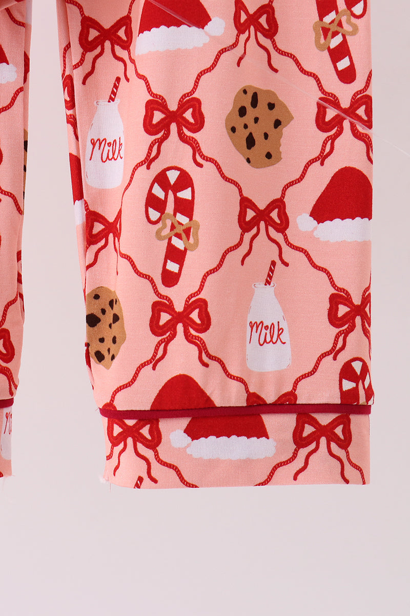 Pink Candy Cane Bow Ruffle Bamboo Mom&me Pajama Set