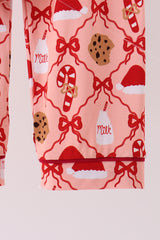 Pink Candy Cane Bow Ruffle Bamboo Mom&me Pajama Set