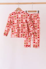 Pink Candy Cane Bow Ruffle Bamboo Mom&me Pajama Set