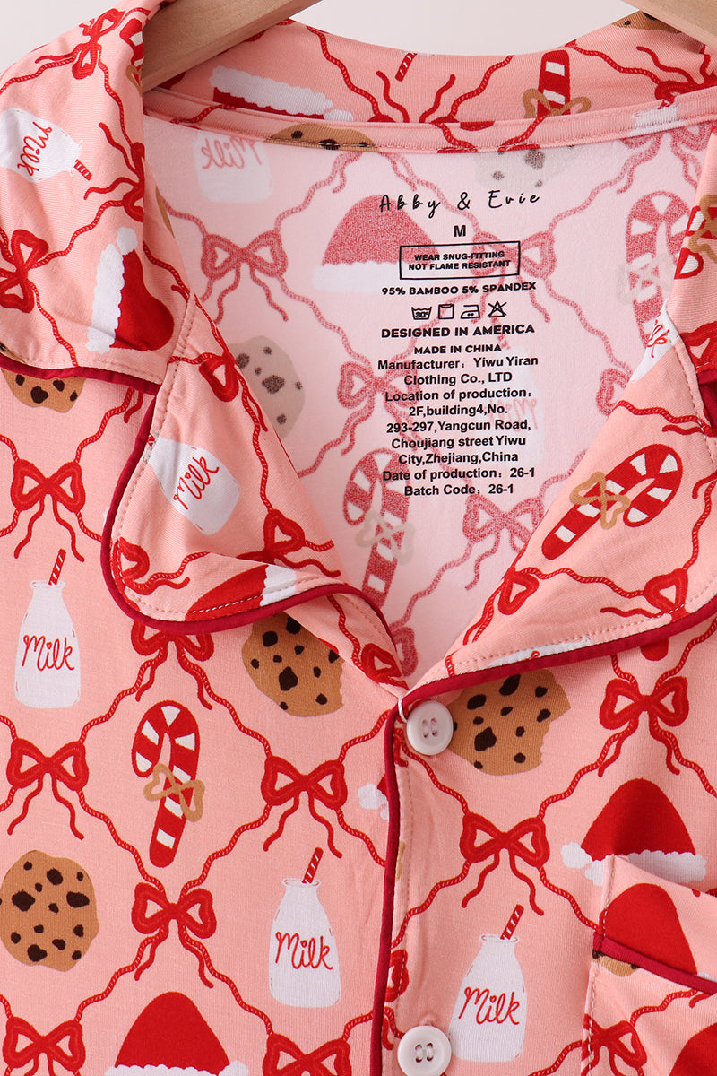 Pink Candy Cane Bow Ruffle Bamboo Mom&me Pajama Set