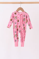 Pink Snowman Ruffle Bamboo Romper