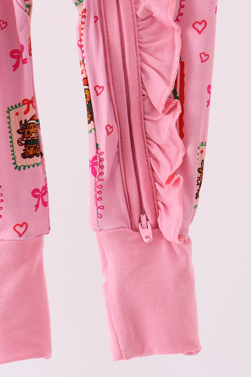Pink Snowman Ruffle Bamboo Romper