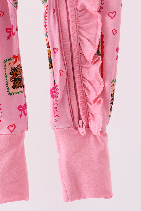 Pink Snowman Ruffle Bamboo Romper