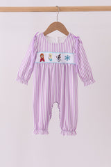 Purple Stripe Frozen Smocked Romper