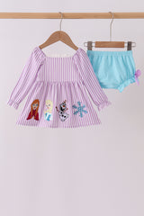 Purple Stripe Frozen Embroidery Bloomer Set