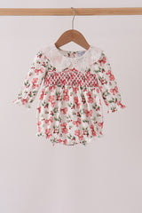 Red Holly Bow Smocked Lace Bubble