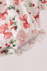 Red Holly Bow Smocked Lace Bubble