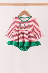 Red Nutcracker Embroidery Stripe Ruffle Bubble