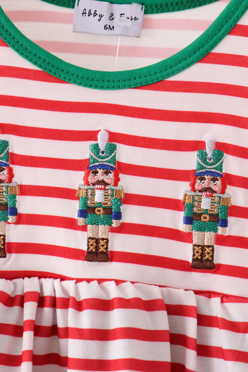 Red Nutcracker Embroidery Stripe Ruffle Bubble