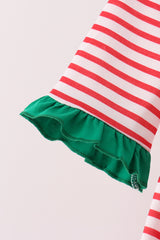 Red Nutcracker Embroidery Ruffle Stripe Romper