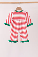 Red Nutcracker Embroidery Ruffle Stripe Romper