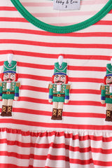 Red Nutcracker Embroidery Ruffle Stripe Pants Set