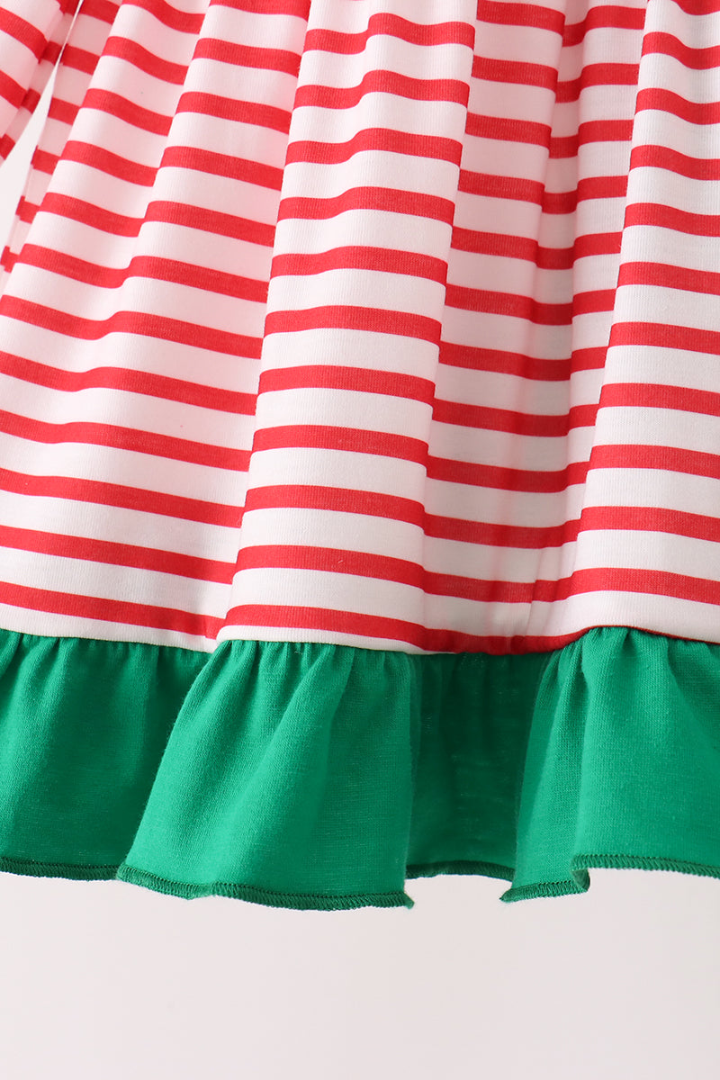 Red Nutcracker Embroidery Ruffle Stripe Pants Set