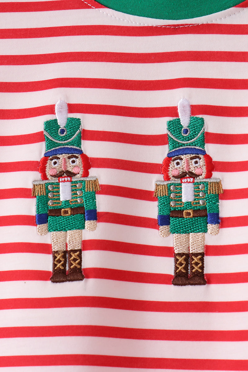 Red Nutcracker Embroidery Stripe Pants Set