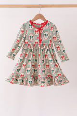 Green Christmas Bow Ruffle Bamboo Dress
