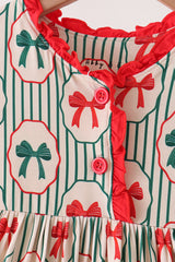 Green Christmas Bow Ruffle Bamboo Dress