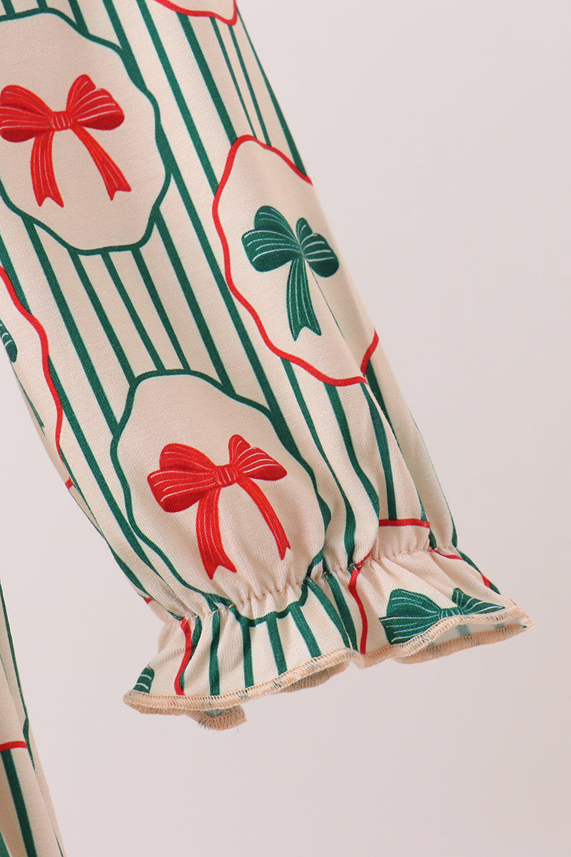 Green Christmas Bow Ruffle Bamboo Dress