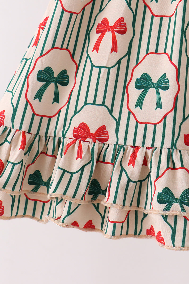 Green Christmas Bow Ruffle Bamboo Dress