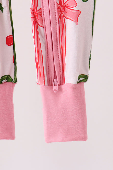 Pink Bow Zip Bamboo Romper