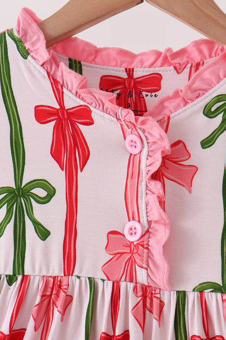 Pink Bow Ruffle Bamboo Dress