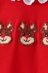 Red Reindeer French Knot Ruffle Romper