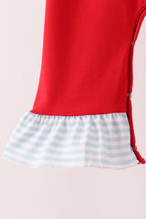 Red Reindeer French Knot Ruffle Romper