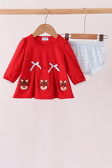 Red Reindeer French Knot Bloomer Set