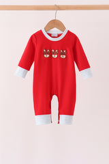 Red Reindeer French Knot Romper