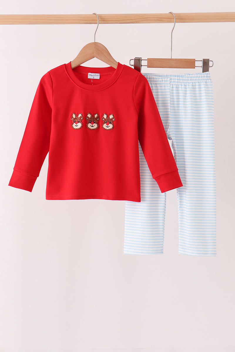 Red Reindeer French Knot Pants Set