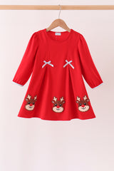 Red Reindeer French Knot Dress