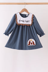 Blue Nativity Embroidery Ruffle Dress