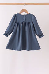 Blue Nativity Embroidery Ruffle Dress