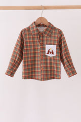 Brown Nativity Embroidery Button Down Shirt