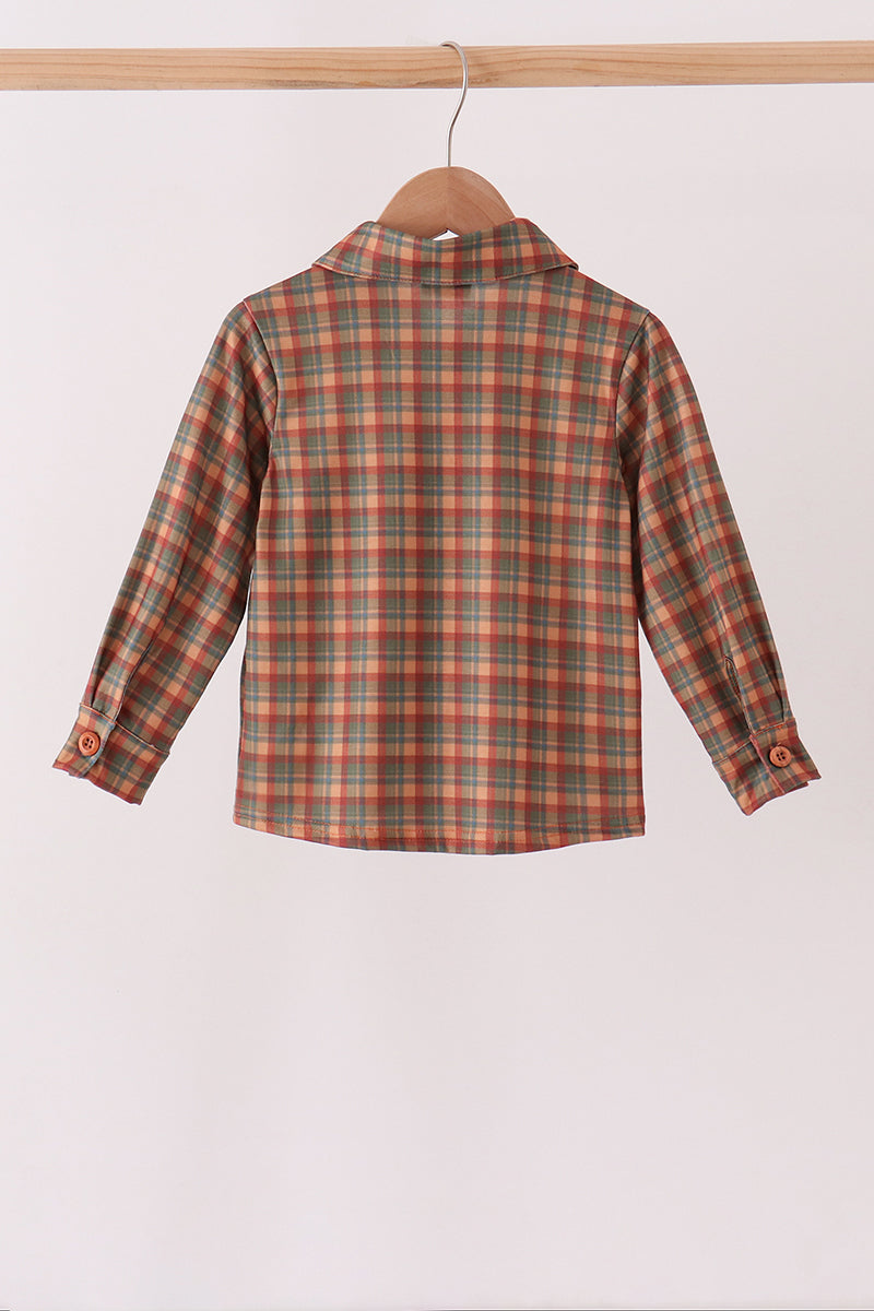 Brown Nativity Embroidery Button Down Shirt