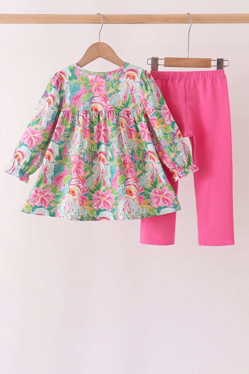 Pink Santa Smocked Pants Set