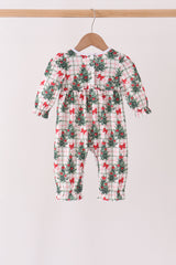 Red Bow Embroidery Velvet Ruffle Romper