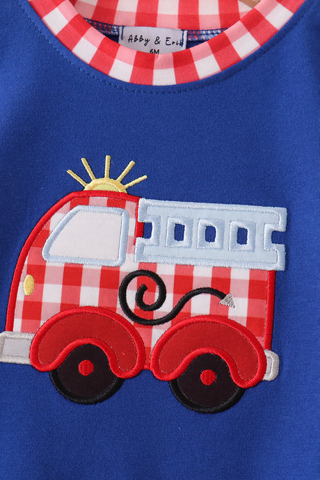 Blue Fire Truck Applique Romper