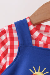 Blue Fire Truck Applique Gingham 2pc Set