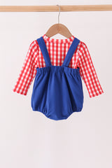 Blue Fire Truck Applique Gingham 2pc Set