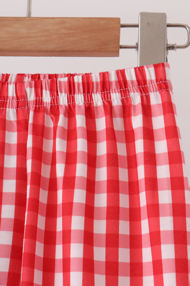 Blue Fire Truck Applique Gingham Pants Set