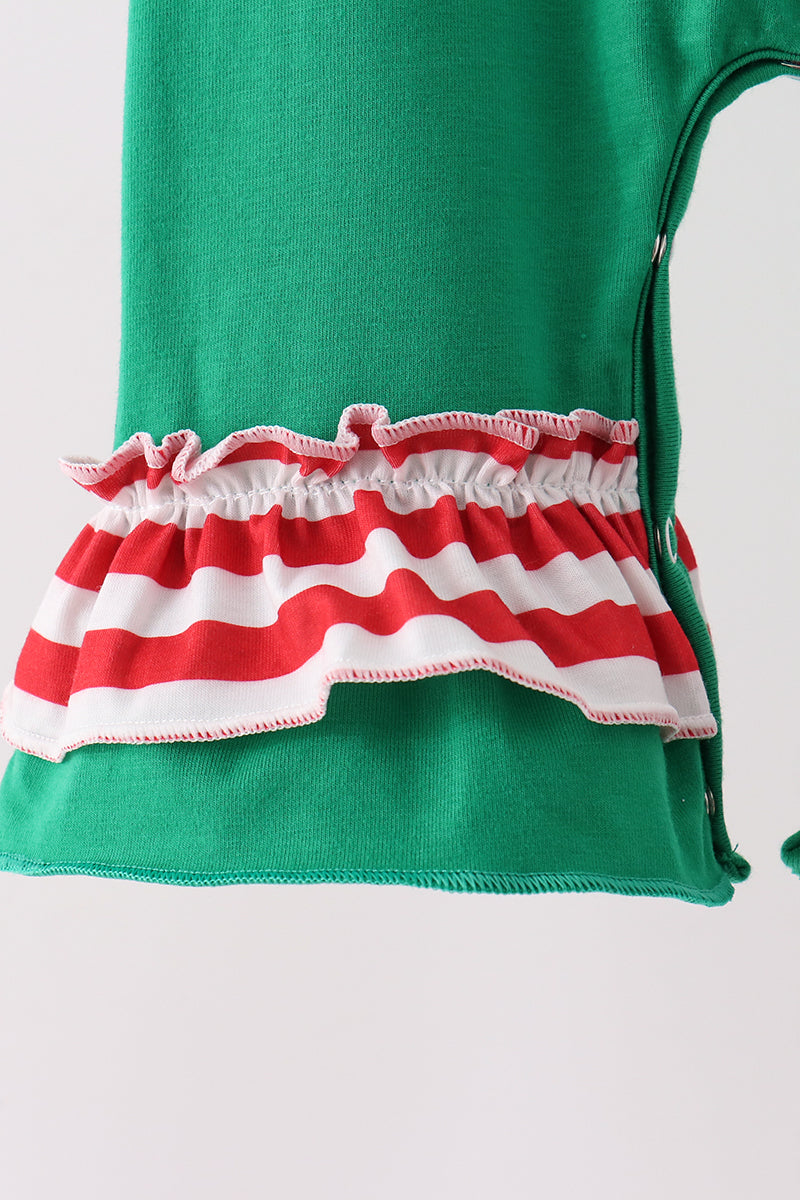 Green Reindeer French Knot Ruffle Romper