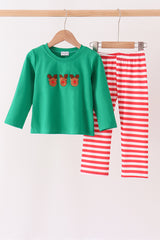 Green Reindeer French Knot Pants Set