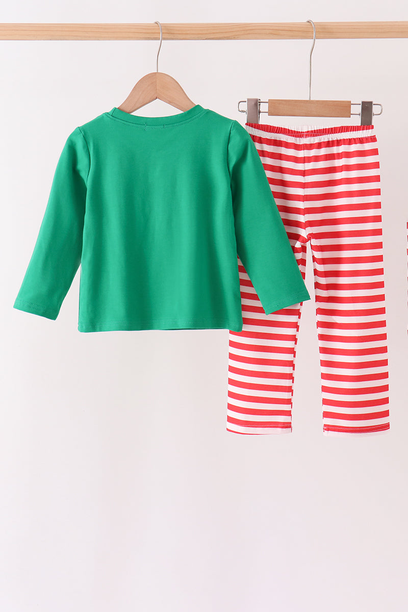 Green Reindeer French Knot Pants Set