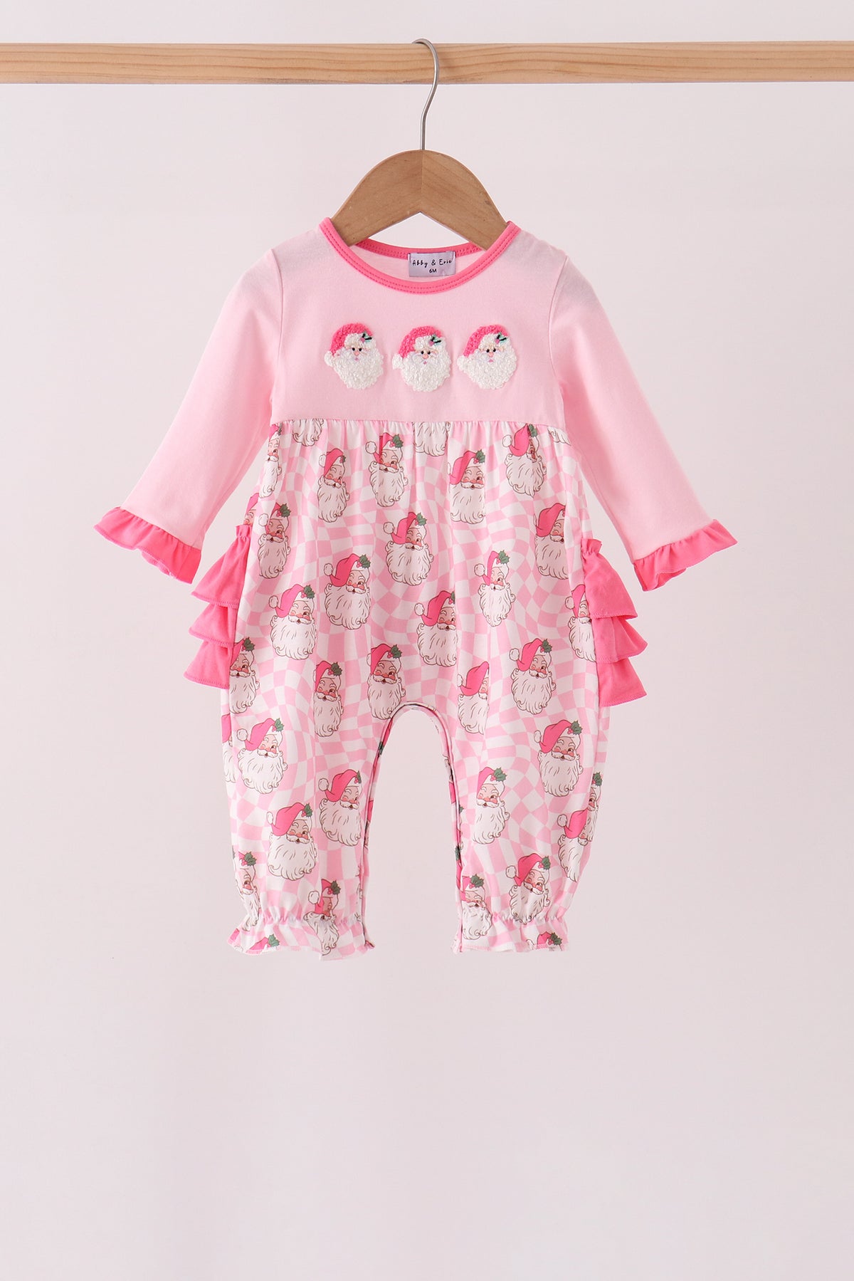 Pink Santa French Knot Ruffle Romper