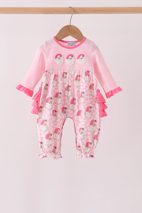 Pink Santa French Knot Ruffle Romper
