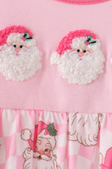 Pink Santa French Knot Ruffle Romper