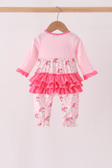 Pink Santa French Knot Ruffle Romper