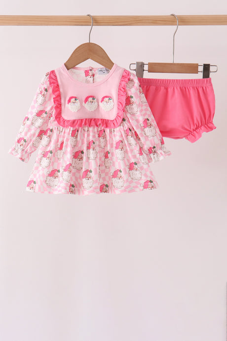Pink Santa French Knot Ruffle Bloomer Set