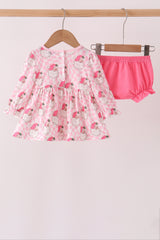 Pink Santa French Knot Ruffle Bloomer Set