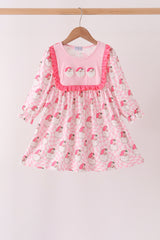 Pink Santa French Knot Ruffle Dress